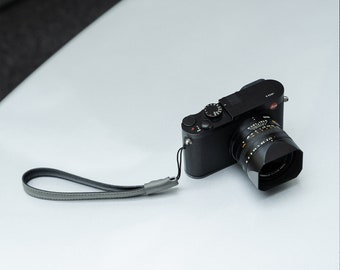 Minimalist Grey Leather Camera Wrist Strap: Italian Full-Grain Leather