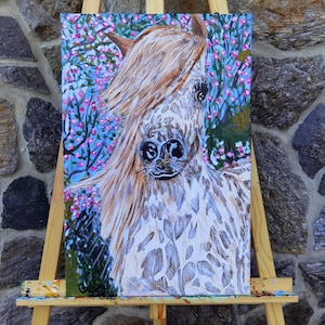 BLOSSOM HORSE, 24&quot;x16&quot;Pittura acrilica su tela, originale, arte murale, fauna selvatica, animale, grande, arredamento della parete della stanza, arte vivaio, regalo ragazzo ragazza