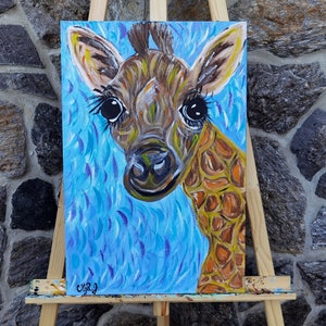 IMPRESSIONANTE GIRAFFA, 16&quot; x 24&quot;,Pittura acrilica su tela, originale, arte della parete, fauna selvatica, animale, grande, arredamento parete della stanza, vivaio, regalo ragazzo ragazza