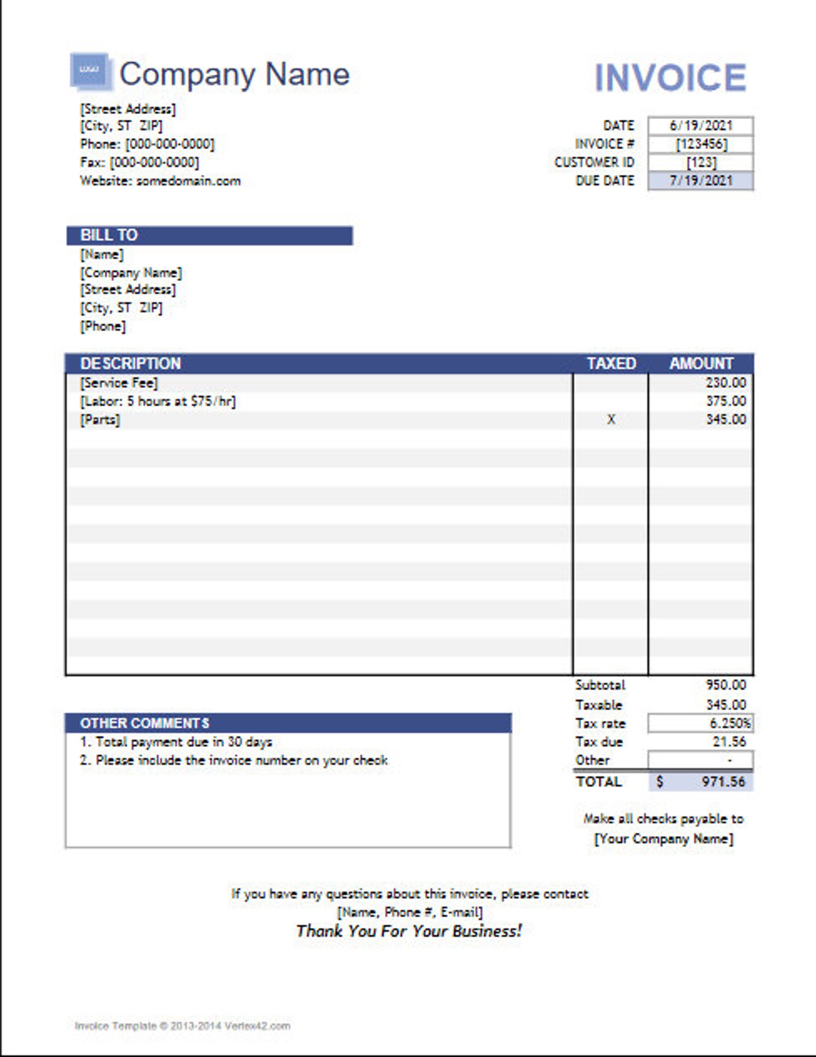 invoice template editable fillable pdf template excel etsy