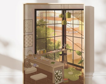 Cozy Study Corner  11"x14" Full Sized Poster Studio Ghibli Inspired Fanart Art Print
