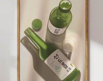 Soju Bottles 11"x14" Poster | Soft, Aesthetic Illustration, Bujo, Wall Collage, Decoration