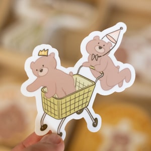 Shopping Buddies Sticker | Waterproof Vinyl Sticker, Laptop Sticker, Kawaii Sticker, Cute Sticker Bear