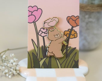 Flower Bear Enamel Pin, Cute Lapel pin, Magic pin, Back to school,  hard enamel pin, anime style enamel pin