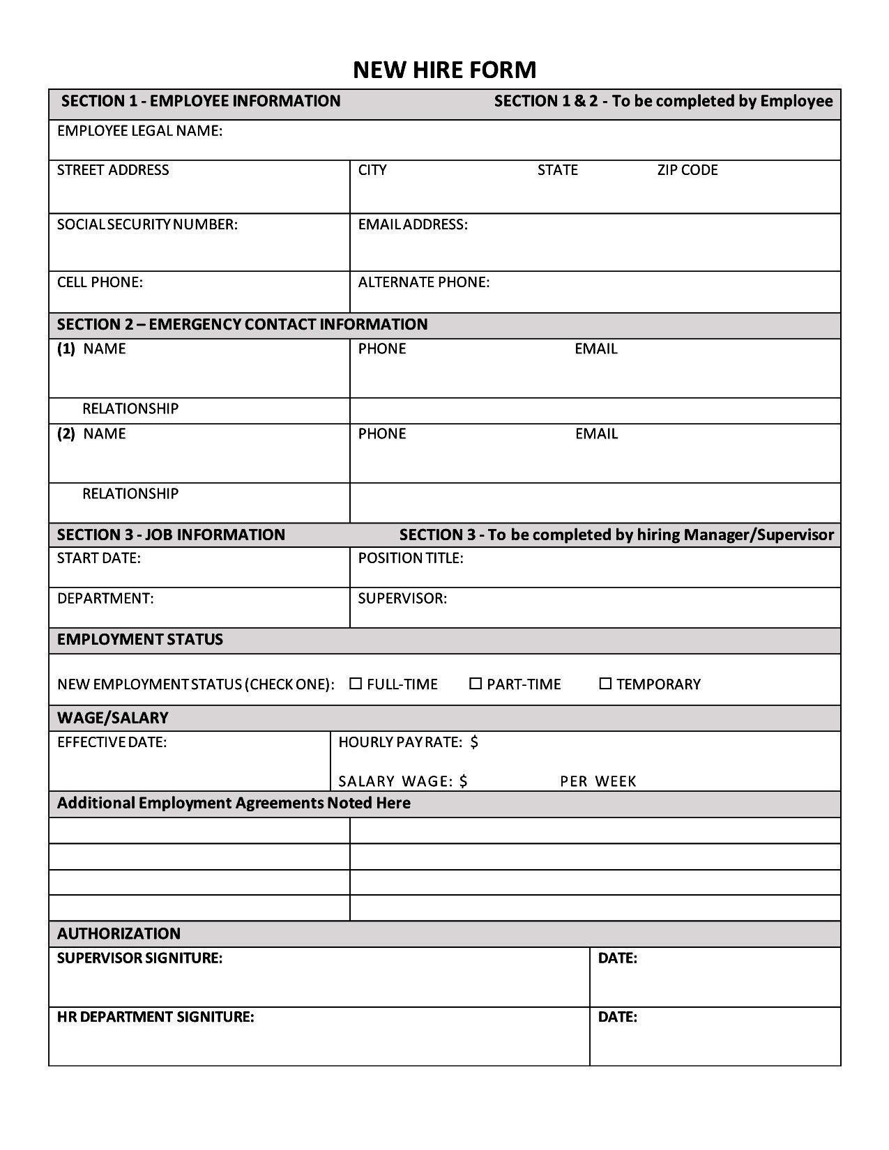 Printable New Hire Forms