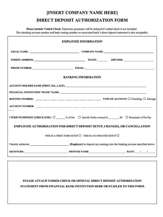 employee direct deposit form etsy