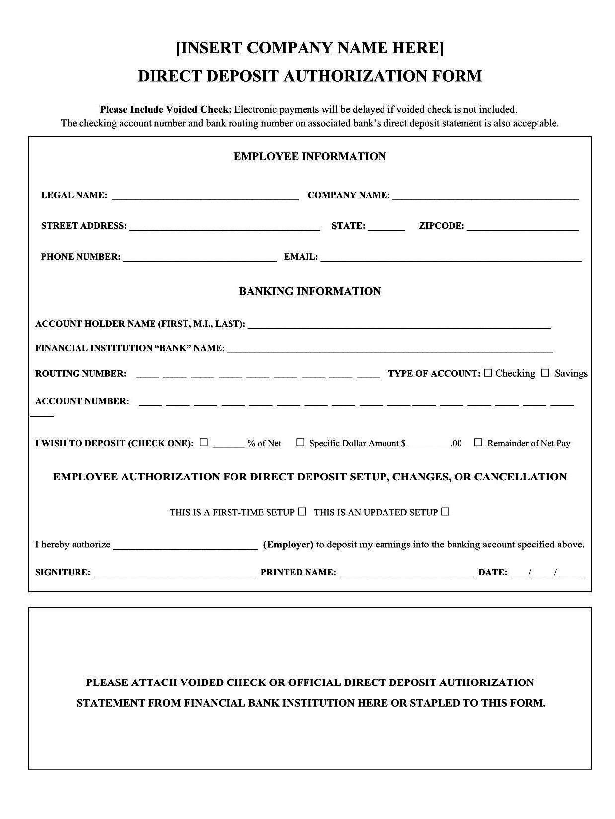 Printable Direct Deposit Forms For Employees