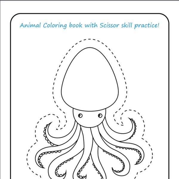 Kids Animal Coloring pages & Scissor skill practice for school! 50 pages in all! Print out/Instant Download!