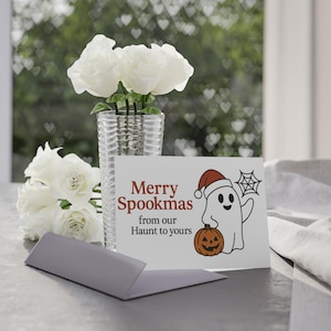 Horizontale grillige kerstkaarten - Merry Spookmas Design, feestelijke wenskaarten voor Halloween, Kerstmis, seizoensvieringen, plezier