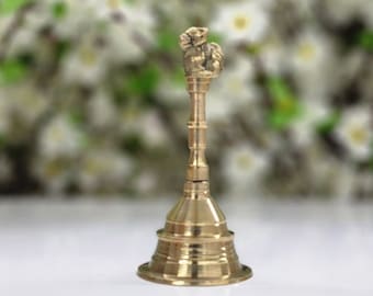 Brass Hand Bell with Faceted Spindle Handle Altar Bell Collectible Service Bell Prayer Bell Home Decor Indian Temple Bell Small Hand Bell