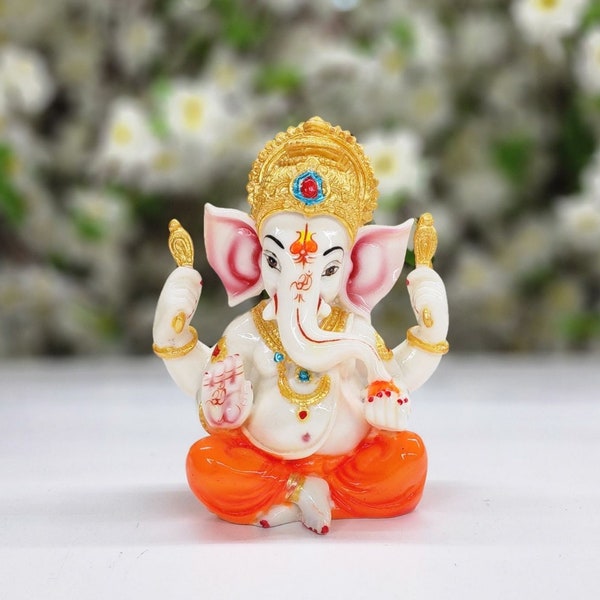 Lord Ganesha Statue in Marble Dust Ganesh Idols Small Ganesh Murti Home Decor Elephant God Figure Housewarming Gift Ganesha Sculpture Decor