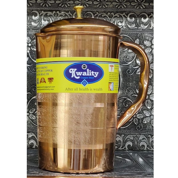 Copper Water Jug with Lid Pitcher Jug Ayurveda Handmade Jug Copper Pot Traditional Water Pot Water Pitcher