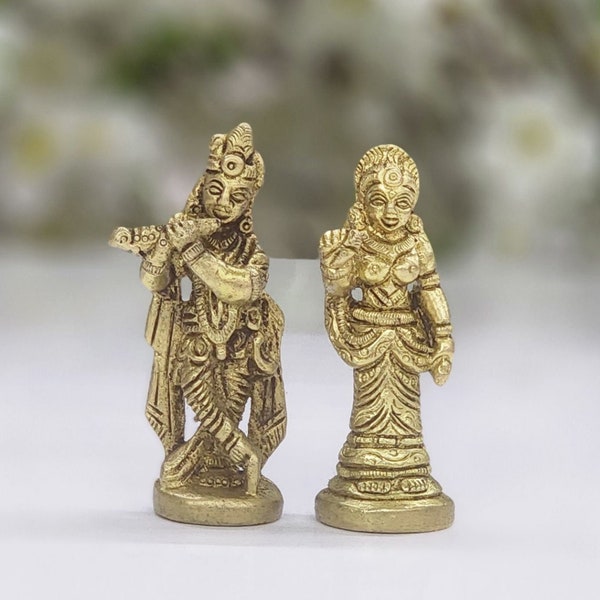 Radha Krishna Statue in Brass Radha Krishna Idol Indian Handcrafted Hindu Divine Couple Radha Krishna Sculpture Small Radha Krishna Murti