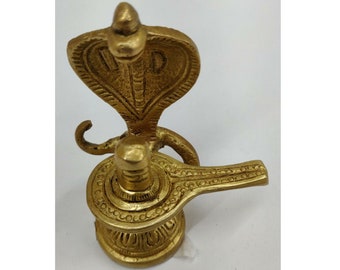 Brass Shiva Lingam Statue Shivling with Sheshnag Sculpture Lingam for Temple Pooja and Decor Hand Carving Shivling Pooja Items Home Decor