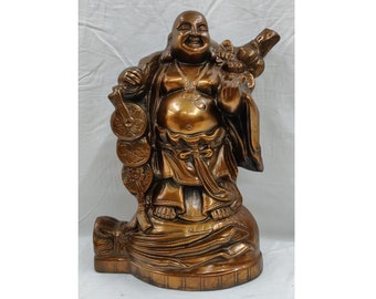 Bronzeskulptur Hotei lachender Buddha im Antik-Stil Bronze Figur Statue 27cm 