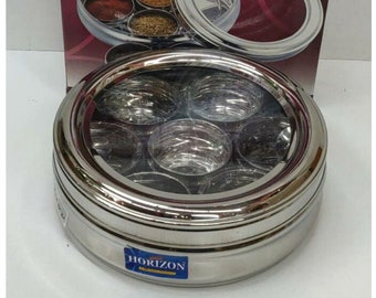 Handcrafted Stainless Steel Spice Box Masala Dabba Unique Spice Box with Individual Containers Kitchen Storage Containers Indian Spice Box