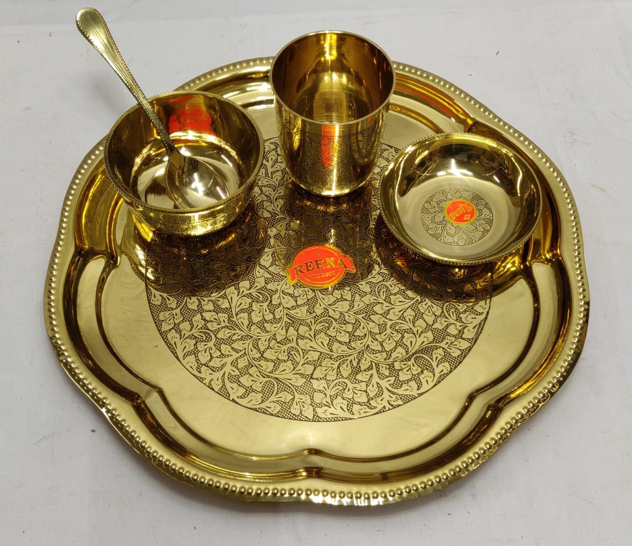 Pure Brass Dinner Set Antique Design Thali Set Brass Plate Sets 5 Pcs Thali  Set Traditional Brass Dinnerware Beautiful Indian Dinner Sets 