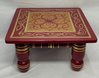 Pooja Chowki Wooden Bajot Chowki for Pooja Indian Handmade Stool Hand Painted Indian Chowki Indian Stool Traditional Bajot Sitting Stool