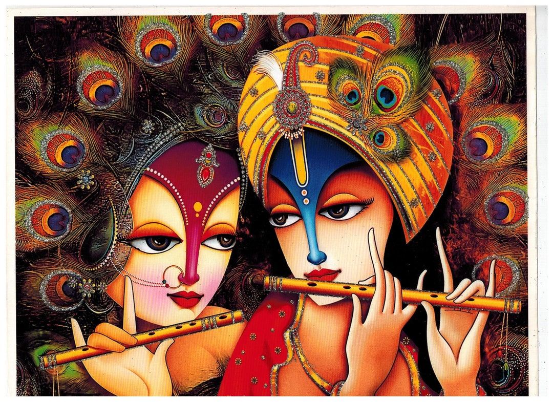 Radha Krishna Poster With Glitter Religious Poster Hindu God Etsy