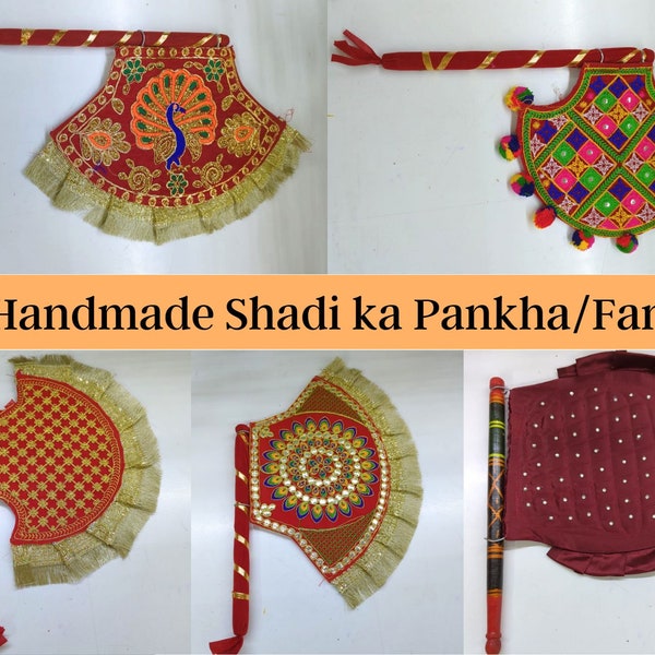 Vintage Style Indian Hand Fan Made of Wood And Fabric Decorated Hand Fan for Weddings Mehndi Events Vinjano Pankhi Party Decor Pakistani