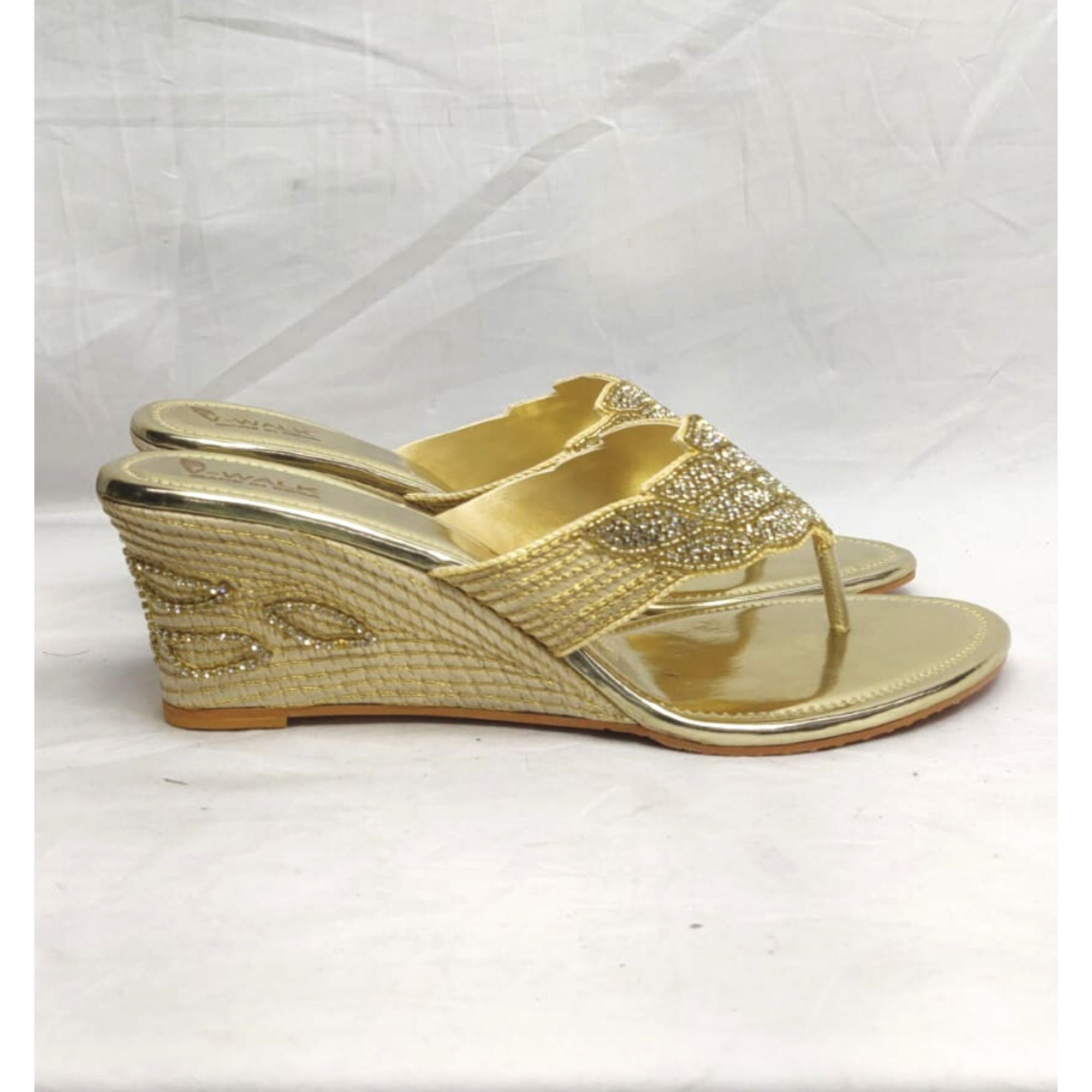 Wedding Wedges Bridal Shoes Golden Bridal Sandals in Diamond | Etsy