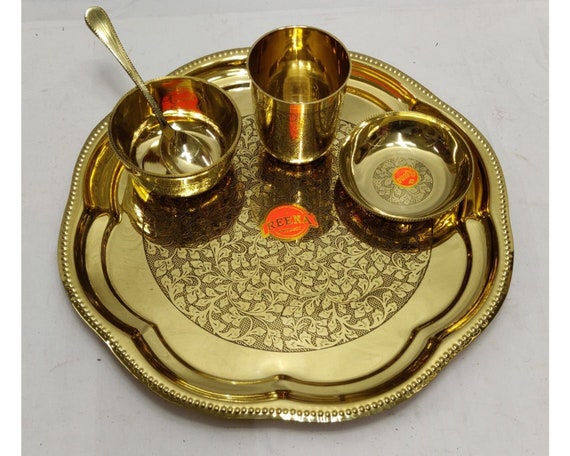 Pure Brass Dinner Set Antique Design Thali Set Brass Plate Sets 5 Pcs Thali  Set Traditional Brass Dinnerware Beautiful Indian Dinner Sets -  Canada