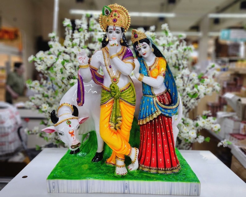 Radha Krishna With Cow Radha Krishna Idol Radha Krishna Etsy India