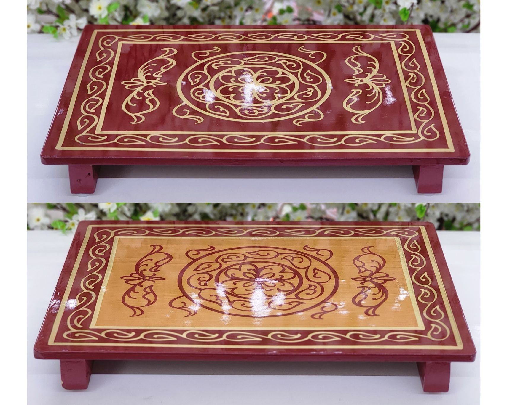 Indian Traditional Sitting Stool Wooden Bajot Handmade Pooja