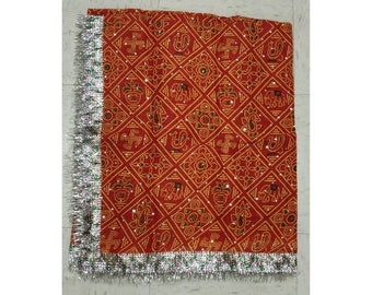 Red Pooja Chunari Cloth Size :- 20 Inches x 8 Inches Net Chunni Puja Festival Decoration Items Chunr Aasan Devi Maa MATA Chunri for Statue Choki aasan Posters Frame
