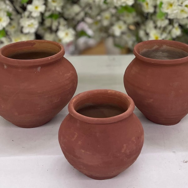 Organic Clay Pot Earthen Clay Pot Dahi Handi Hand Made Curd Cooking Clay Pot Terracotta Small Yogurt Pots Earthen Mud Serving Bowls