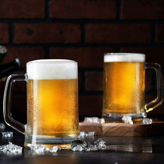 Beer Mug Glasses Set of 2, Handmade Beer Glass Transparent Beer