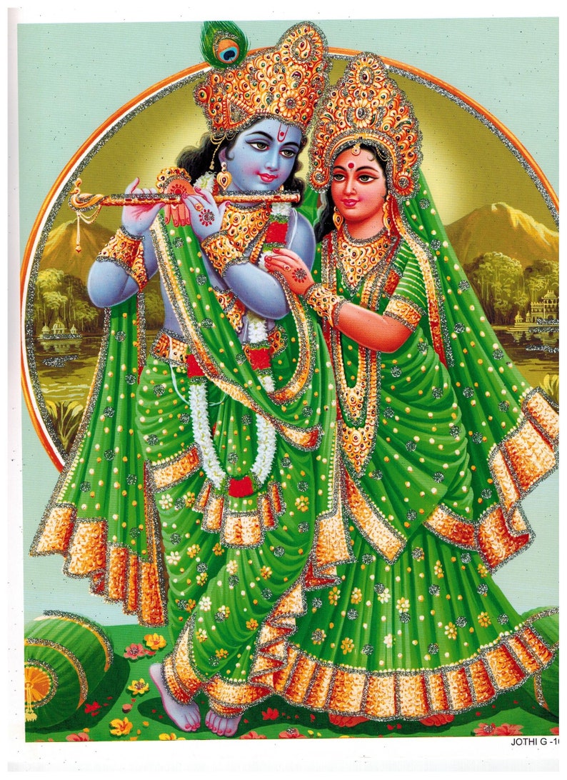 Radha Krishna Poster With Glitter Hindu Home Poster Print Etsy