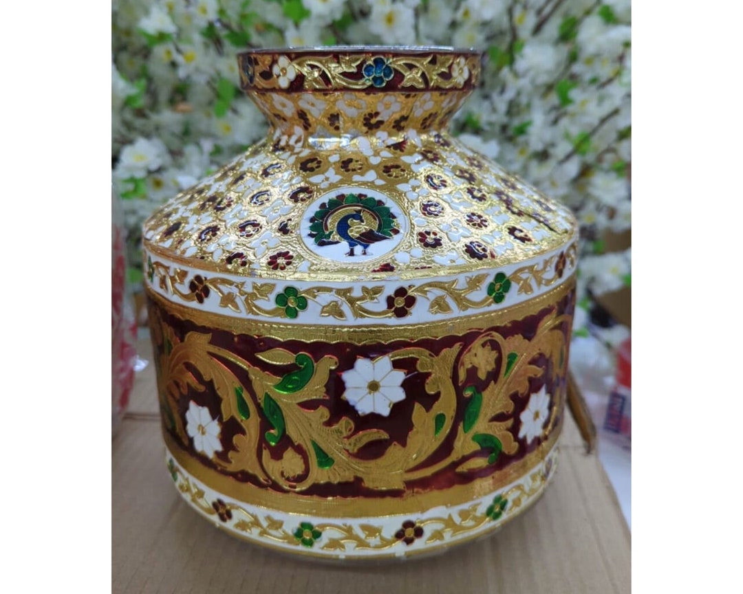 Handmade Matka Stainless Steel Matki Pot Decorated Kumbh Kalash Indian