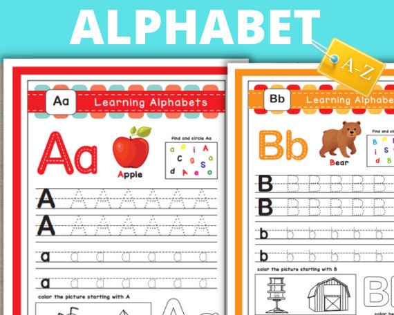 alphabet tracing worksheets abc letters printable back to etsy