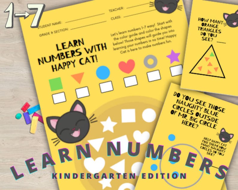 Worksheet for Kids Learn Numbers 1-7 Kindergarten Edition - Etsy