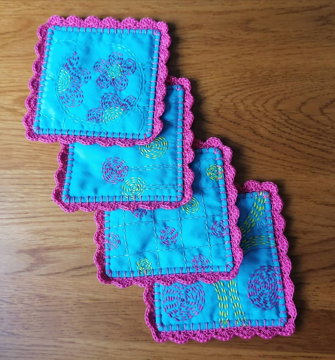 Set of four handmade fabric coasters Etsy