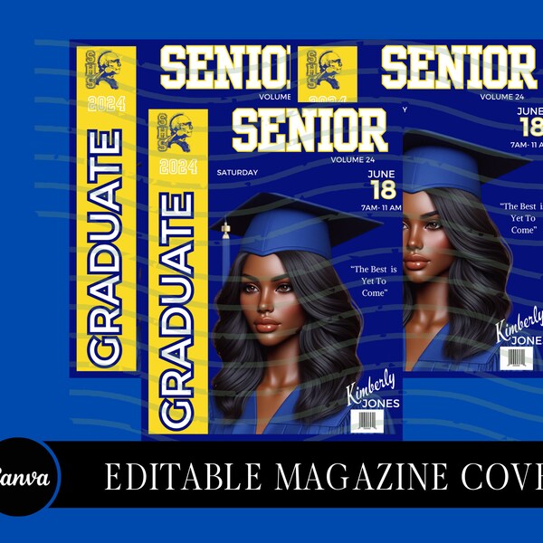 Class of 2024 Graduate Magazine Cover Canva Template | Custom Magazine Cover | Canva Magazine | Canva Template | Digital Magazine Template