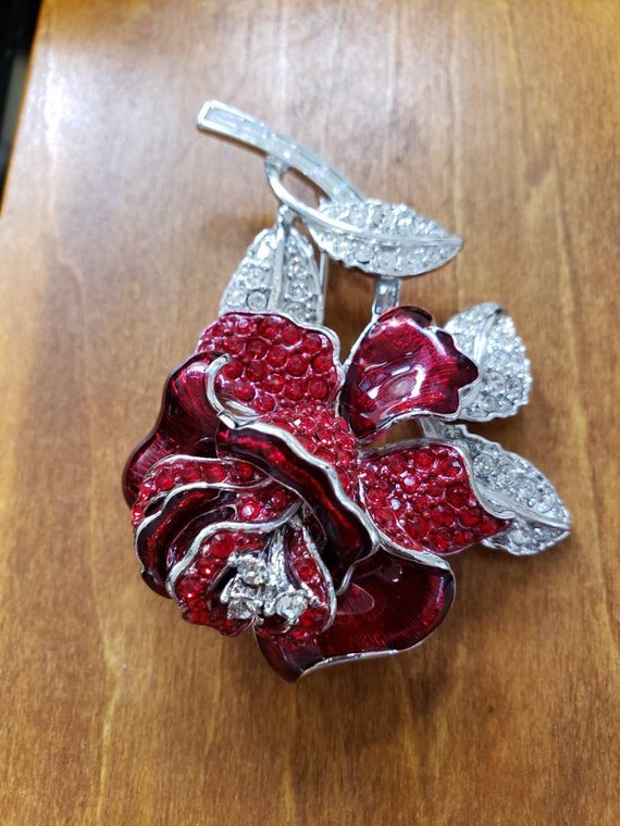 Nolan Miller signed red rose rhinestone and ename… - image 2