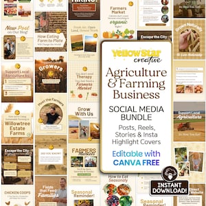 Agriculture Business & Farming Instagram Templates,  50+ Canva Designs Farm Marketing, Social Media Posts, Reels, Stories, Highlight Covers
