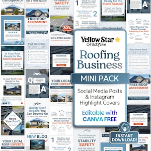 Roofing Business Instagram Post Templates. Mini Pack 20+ Canva Designs Roofers Social Media Marketing, Roof Builder IG Story Highlight Icons