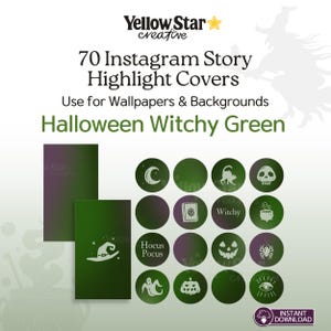 Green Witch Halloween Instagram Highlight Covers. 70 Purple Green Gradient Social Media Icons, Halloween Wallpaper, Spooky Story Backgrounds