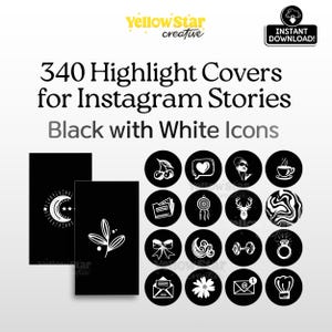 Black Instagram Highlight Covers, 340 Hand Drawn Black and White Icons for Stories, IG Word Highlights, Phone Wallpapers, Social Media Icons
