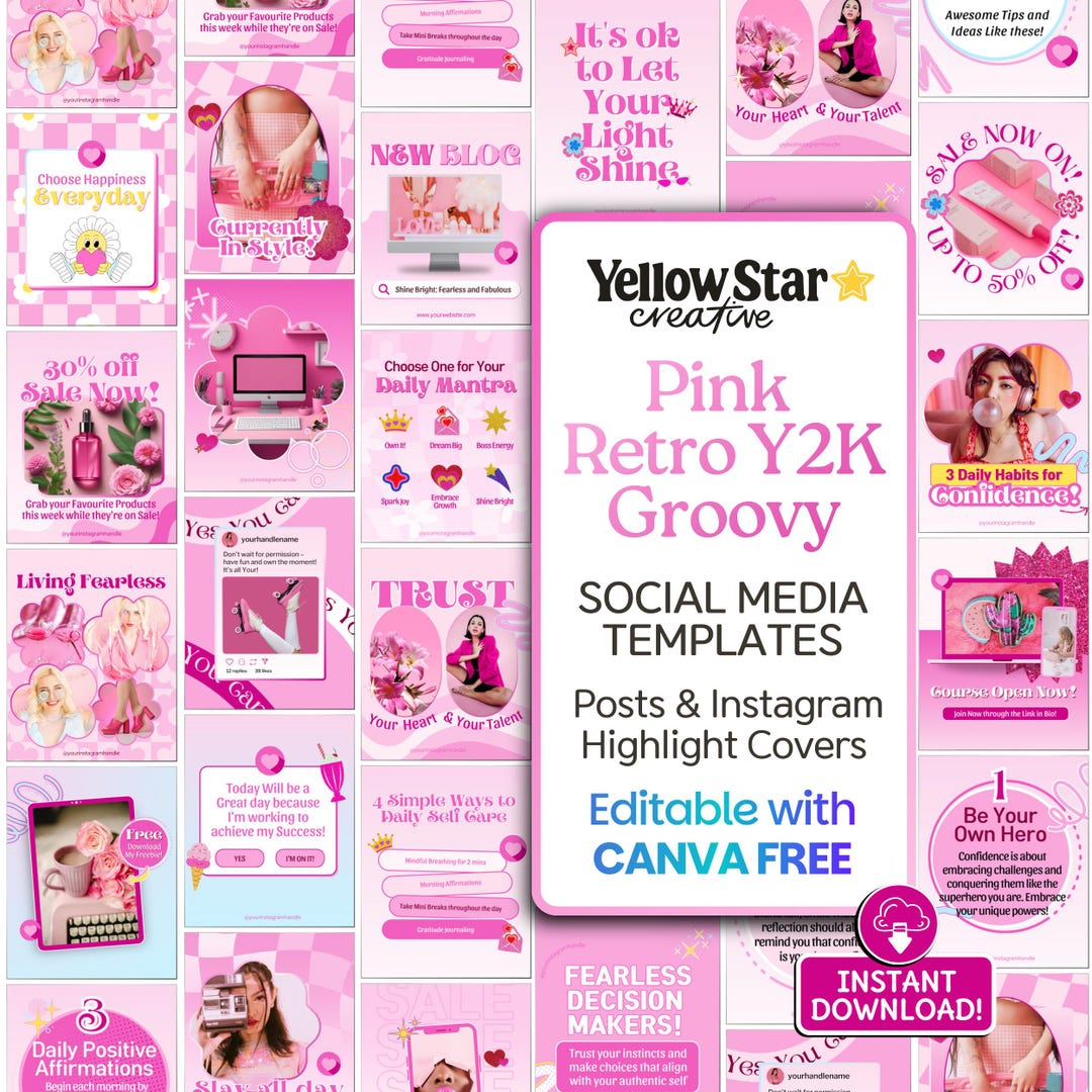 Hot Pink Retro Y2K Aesthetic Instagram Templates | Canva Social Media ...