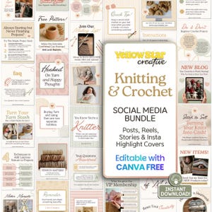 Knitting & Crochet Instagram Templates Bundle. 50+ Canva Designs for Knitters Yarn Makers Social Media, Posts, Reels, Stories, IG Highlights