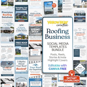Roof Company Instagram Templates Bundle | Canva Social Media Designs for Roofing Contractor Posts, Reels, Stories, Instagram Highlight Icons