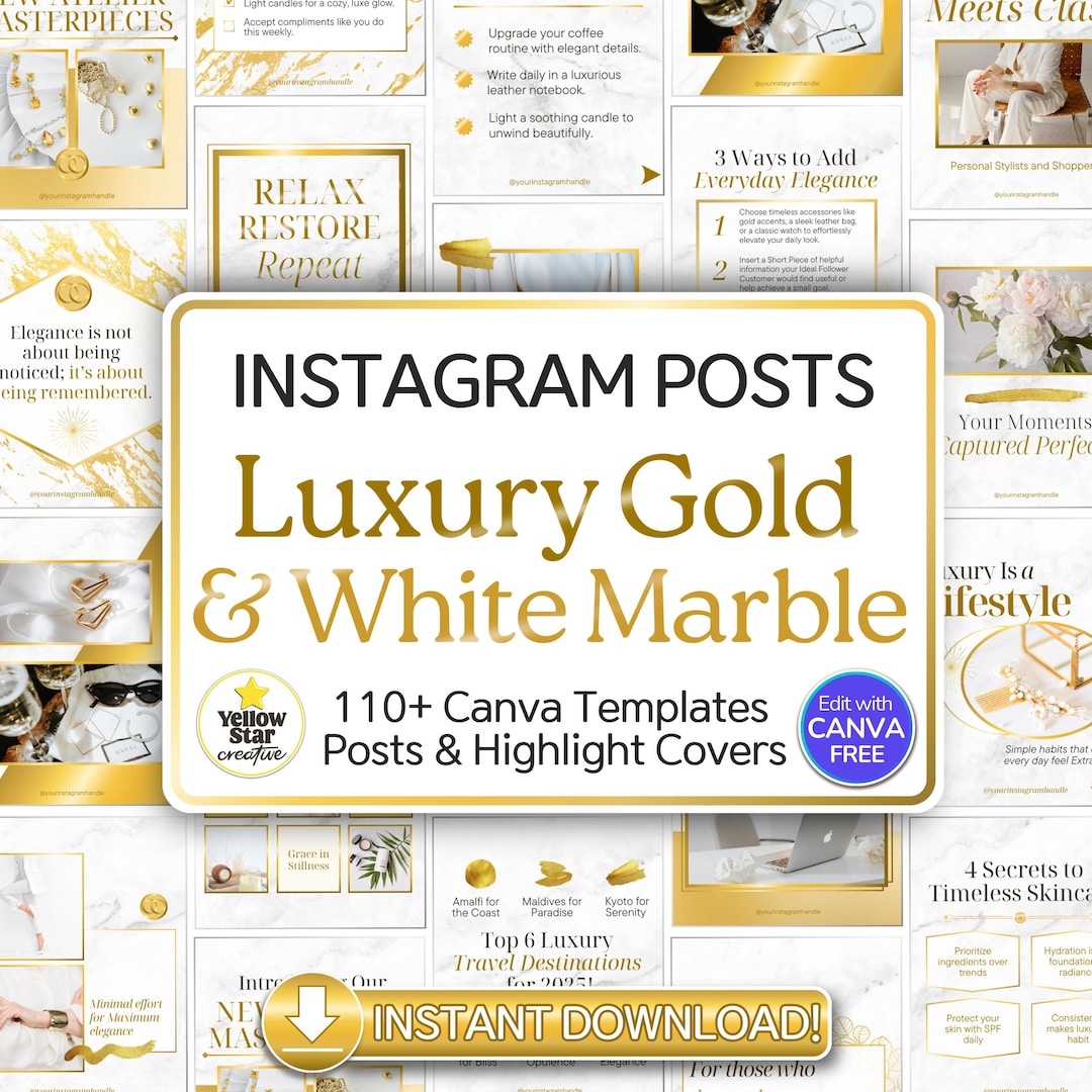 Luxury Gold & White Marble Instagram Post Templates. 45 Business ...
