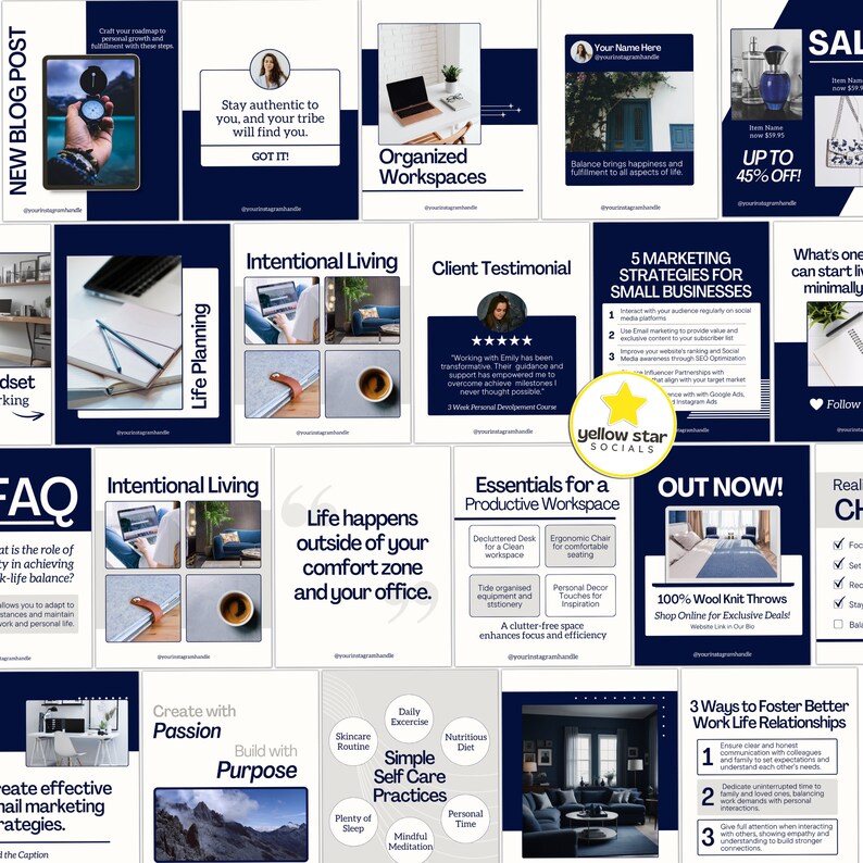 Navy Blue Instagram Post Canva Templates, 40 Modern Minimal Designs for ...