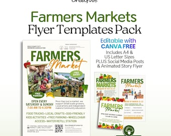 Farmers Market Flyer Canva Templates. Digital & Printable Editable Flyer Design, Social Media Posts. Farm Event Leaflet Poster