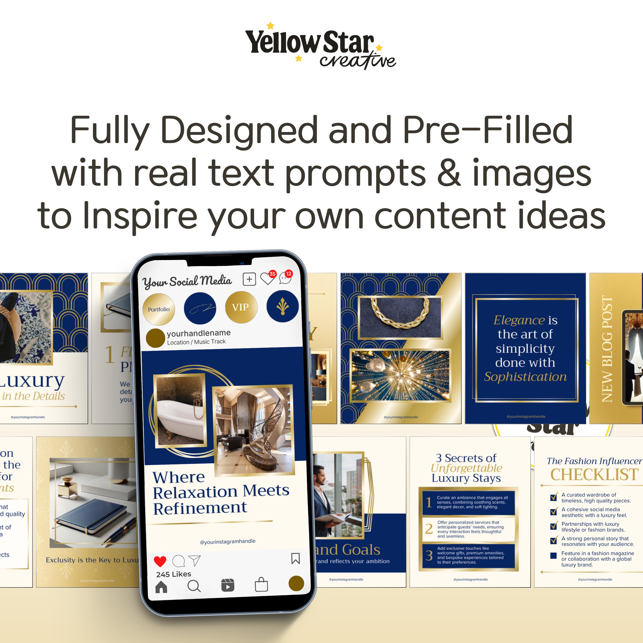 Blue and Gold Instagram Post Canva Templates | Luxury Aesthetic Canva ...
