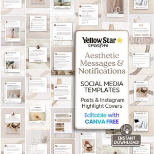 Neutral Aesthetic Messages Notification Style Social Media Post Designs. Mini Pack of Boho Chic Canva Designs & IG Highlight Cover Icons